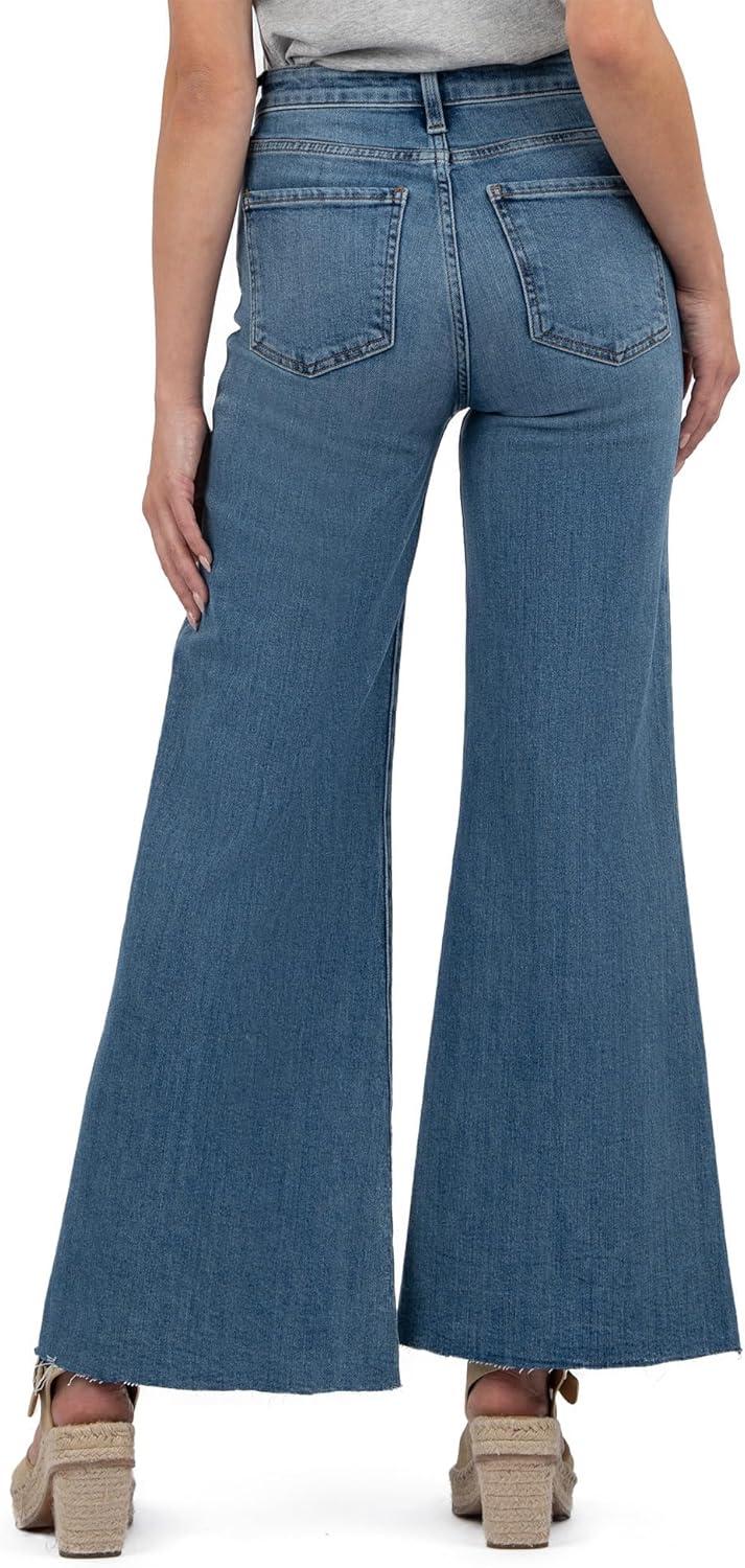 image:imageKUT from The Kloth Womens Ryan High Rise Fab Ab Super Wide Leg Raw HemAdaptability With Medium Base Wash