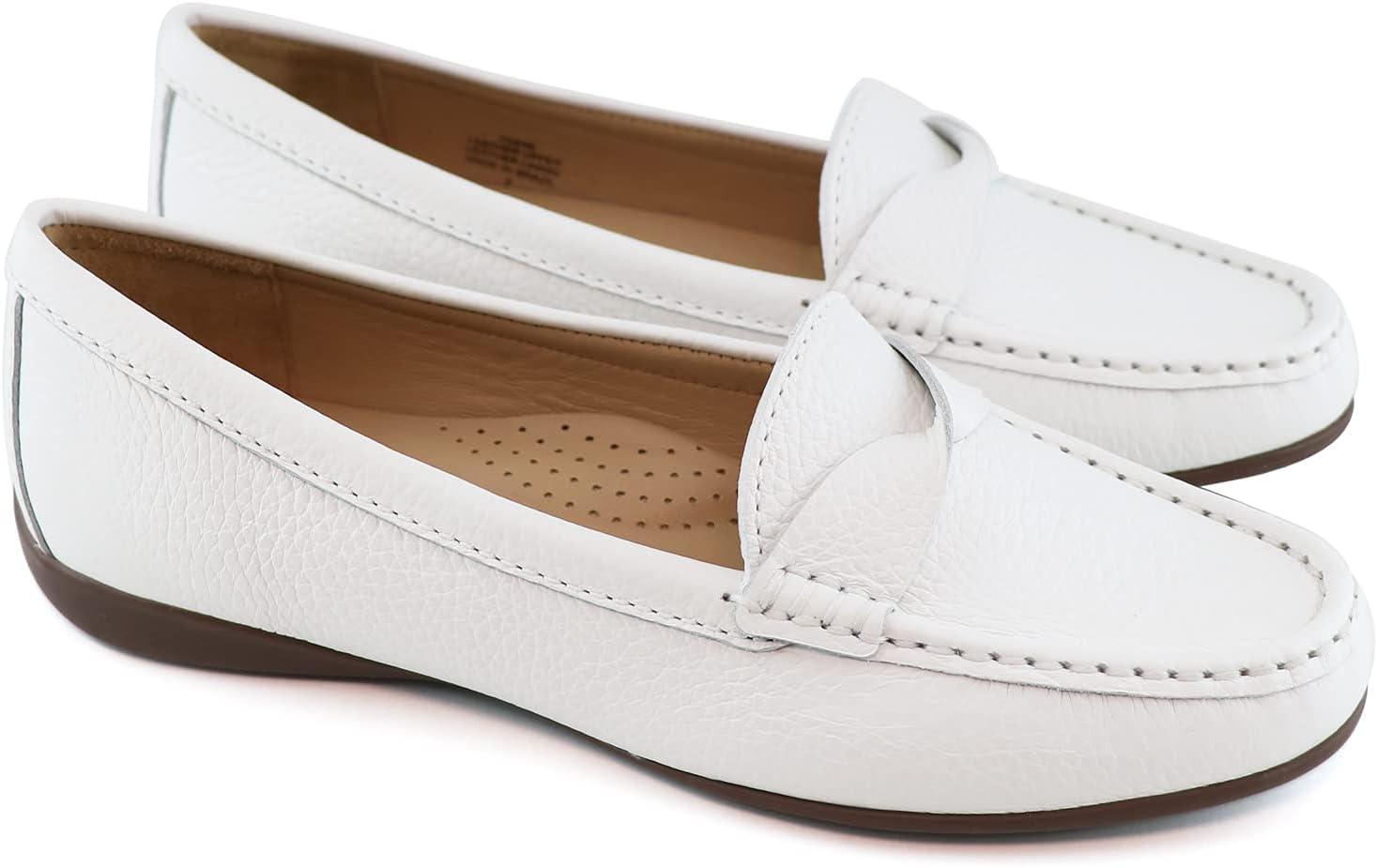 image:imageWomens Genuine Leather Casual Comfort Slip on LoafersWhite Tumbled