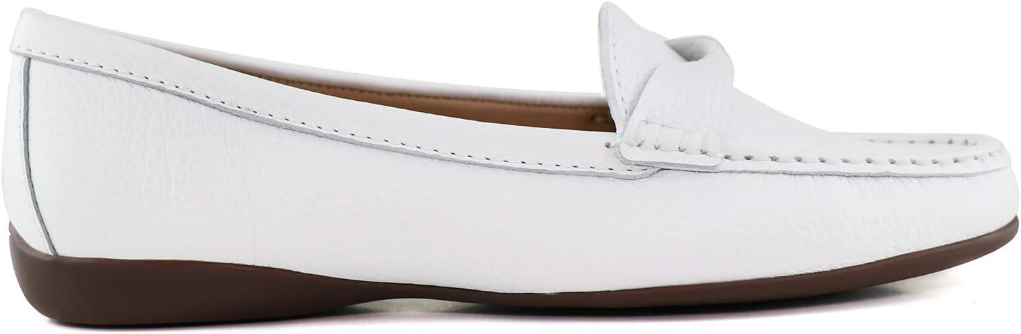 image:imageWomens Genuine Leather Casual Comfort Slip on LoafersWhite Tumbled