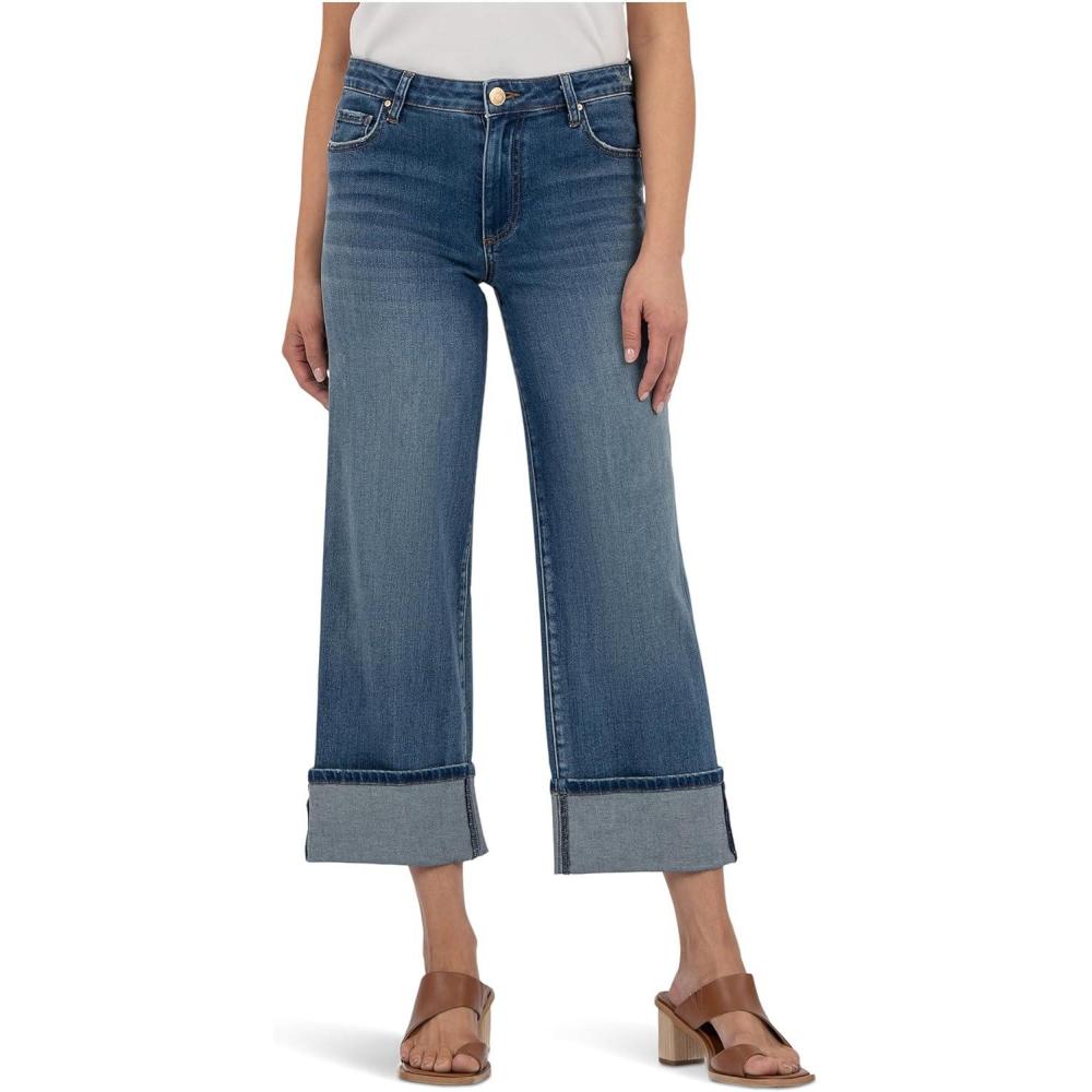 image:imageKUT from The Kloth Womens Charlotte High Rise Wide Leg Roll Up Serenity 16 Inseam 30