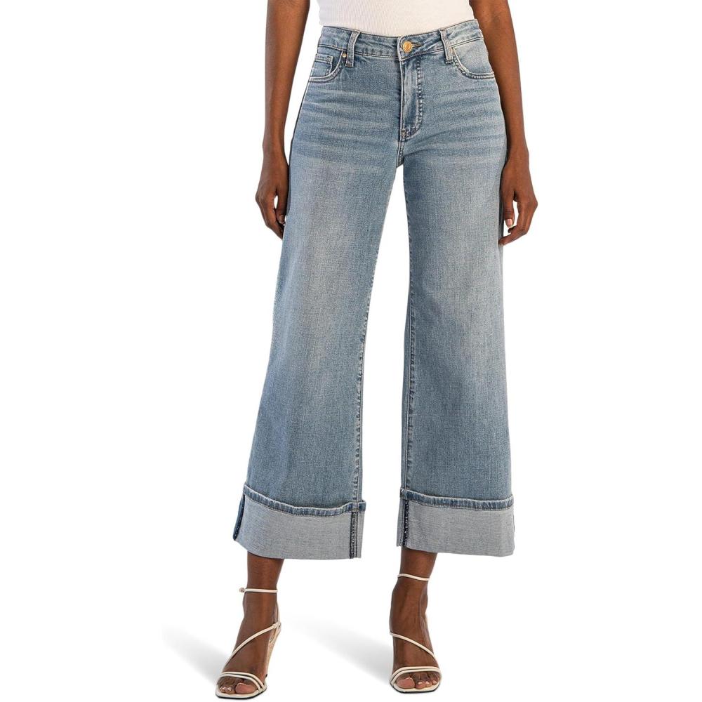 image:imageKUT from The Kloth Womens Meg High Rise Fab Ab Wide Legs Roll Up Regular HemCharming WMedium Base Wash