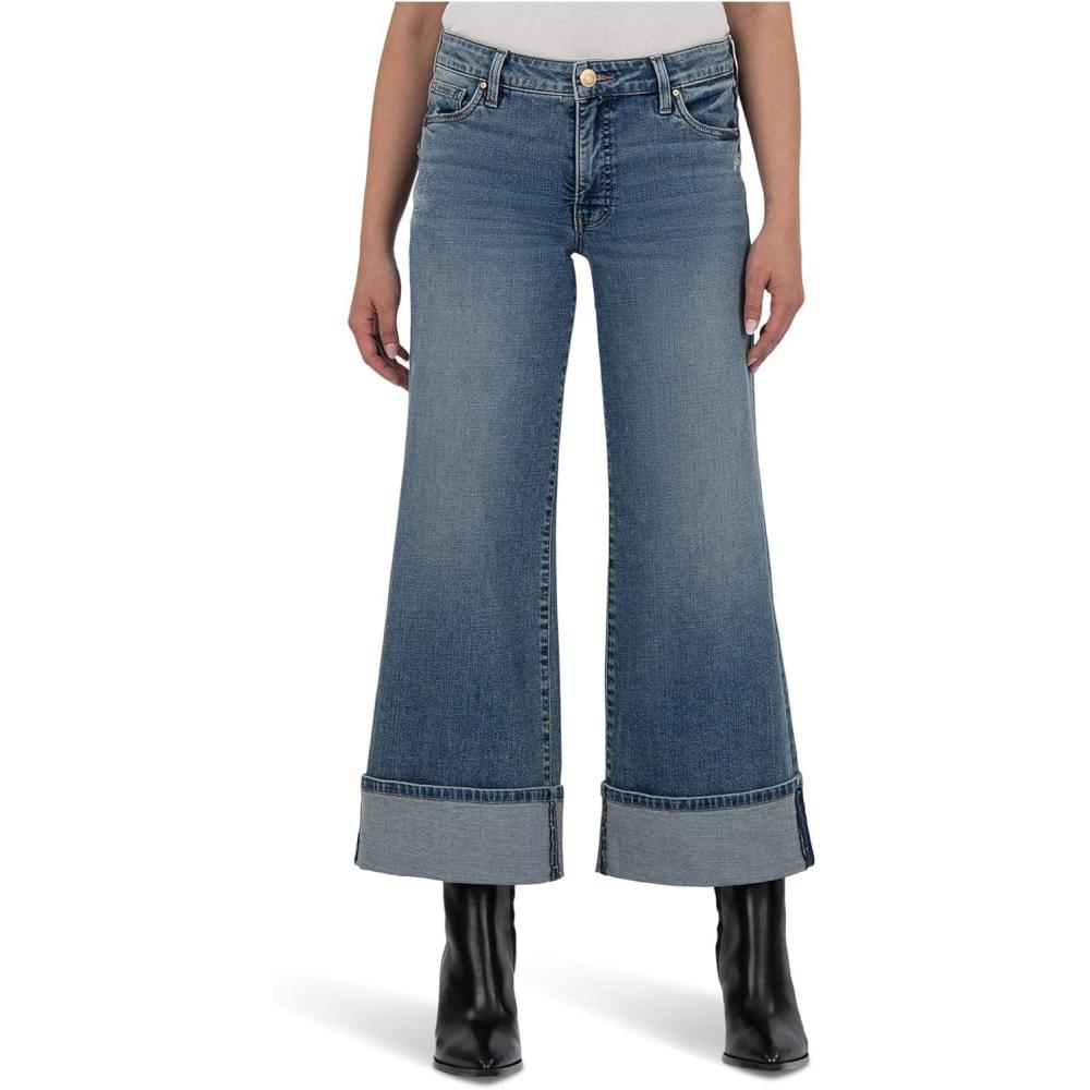 image:imageKUT from The Kloth Womens Meg High Rise Fab Ab Wide Legs Roll Up Regular HemIncontrovertible