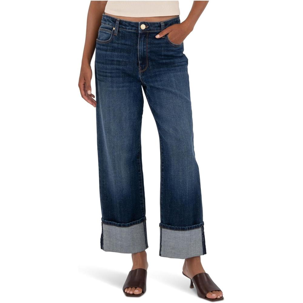 image:imageKUT from The Kloth Womens Sienna HighRise Straight Legroll Up 5 in ClarityClarity
