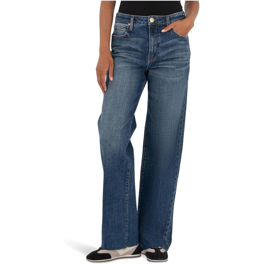 image:imageKUT from the Kloth Womens Sienna HighRise Straight Leg5 Pockets with Raw Hem in WiseWise