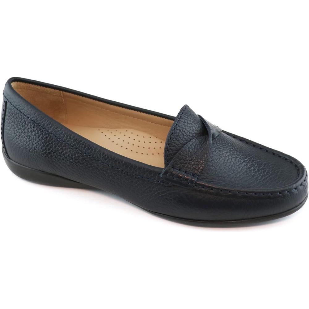 image:imageWomens Genuine Leather Casual Comfort Slip on LoafersNavy Tumbled