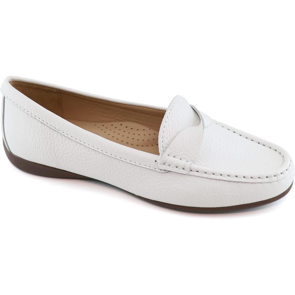 image:imageWomens Genuine Leather Casual Comfort Slip on LoafersWhite Tumbled