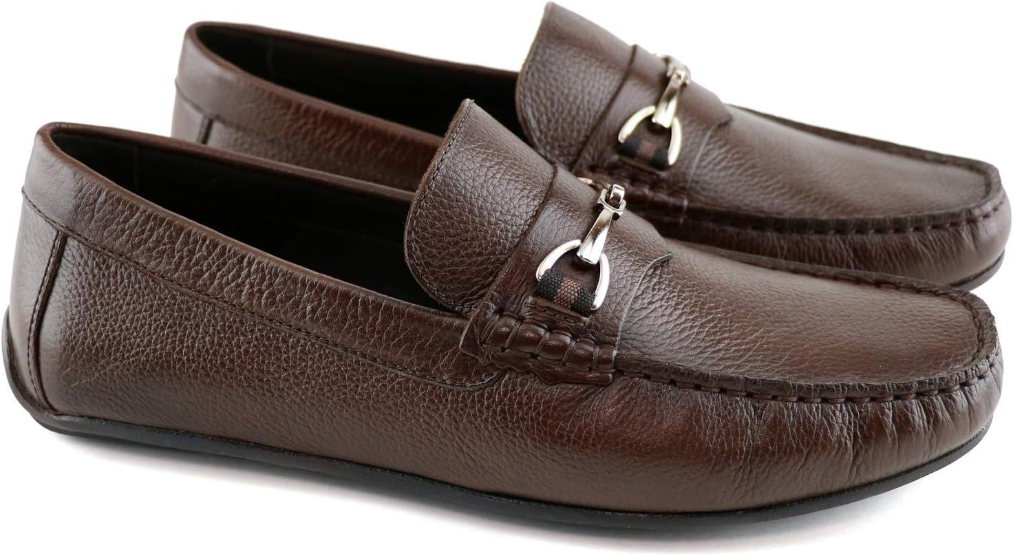 image:imageMJNY Mens Casual Comfortable Genuine Leather Lightweight Driving Moccasins Classic Fashion Buckle Loafer Slip On Breathable Driving LoaferBrown Grainy