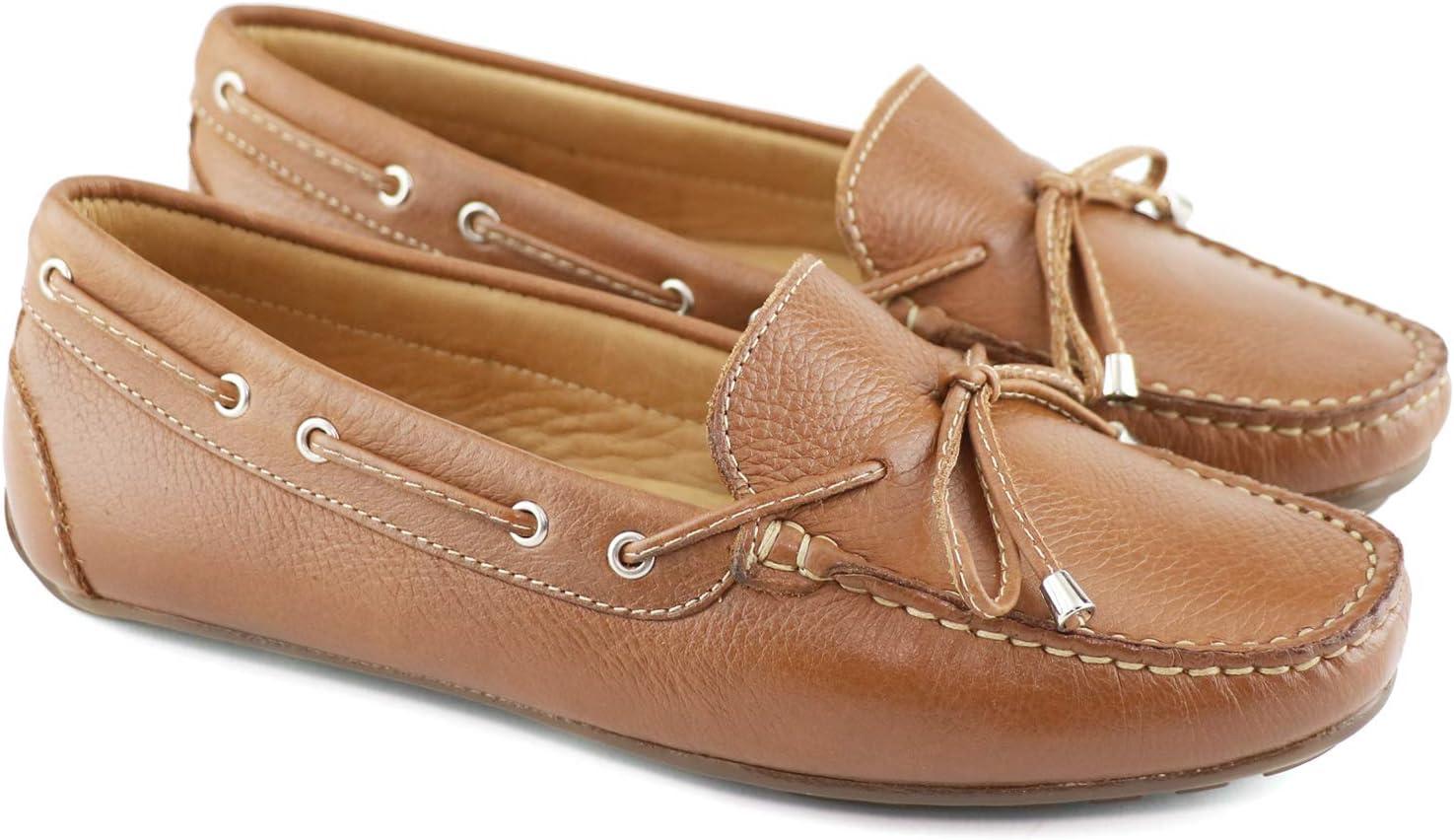 image:imageMJNY Womens Casual Comfortable Genuine Leather Lightweight Driving Moccasins Classic Fashion Tiebow Slip On Ladies Driving Loafer Flat ShoesTan Soft Grainy