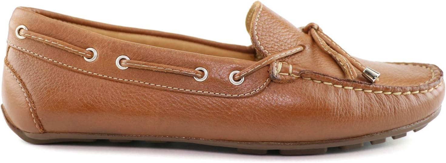 image:imageMJNY Womens Casual Comfortable Genuine Leather Lightweight Driving Moccasins Classic Fashion Tiebow Slip On Ladies Driving Loafer Flat ShoesTan Soft Grainy