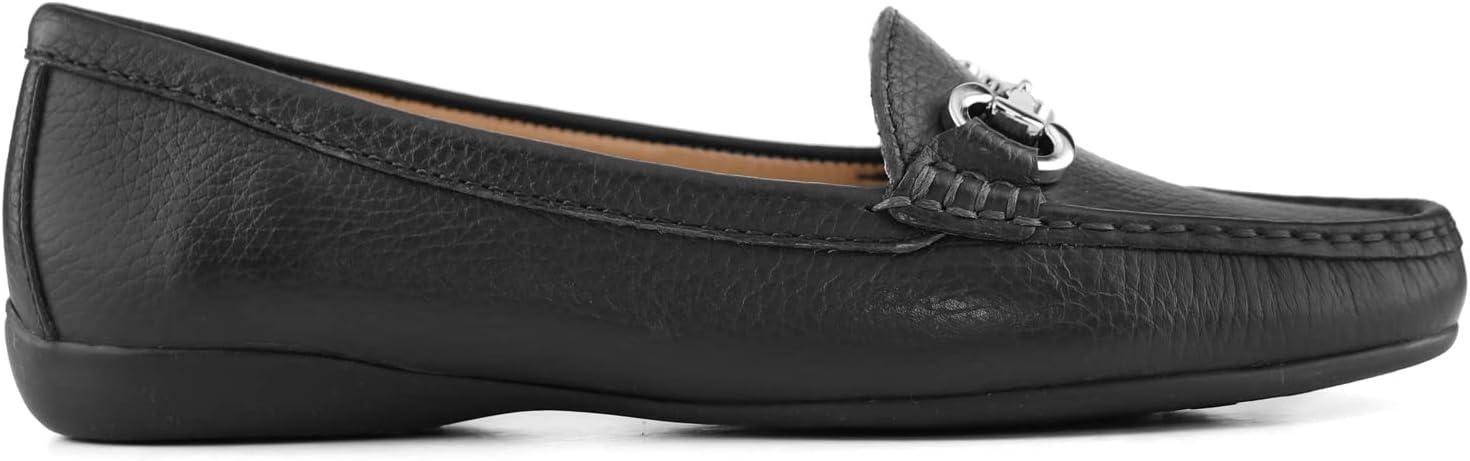 image:imageWomens Genuine Leather Slip on Buckle LoaferBlack Grainy