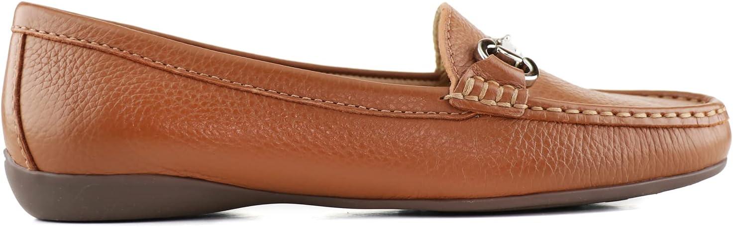 image:imageWomens Genuine Leather Slip on Buckle LoaferCognac Grainy