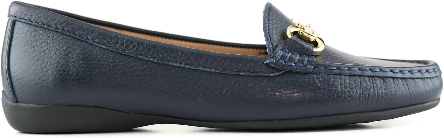 image:imageWomens Genuine Leather Slip on Buckle LoaferNavy Grainy