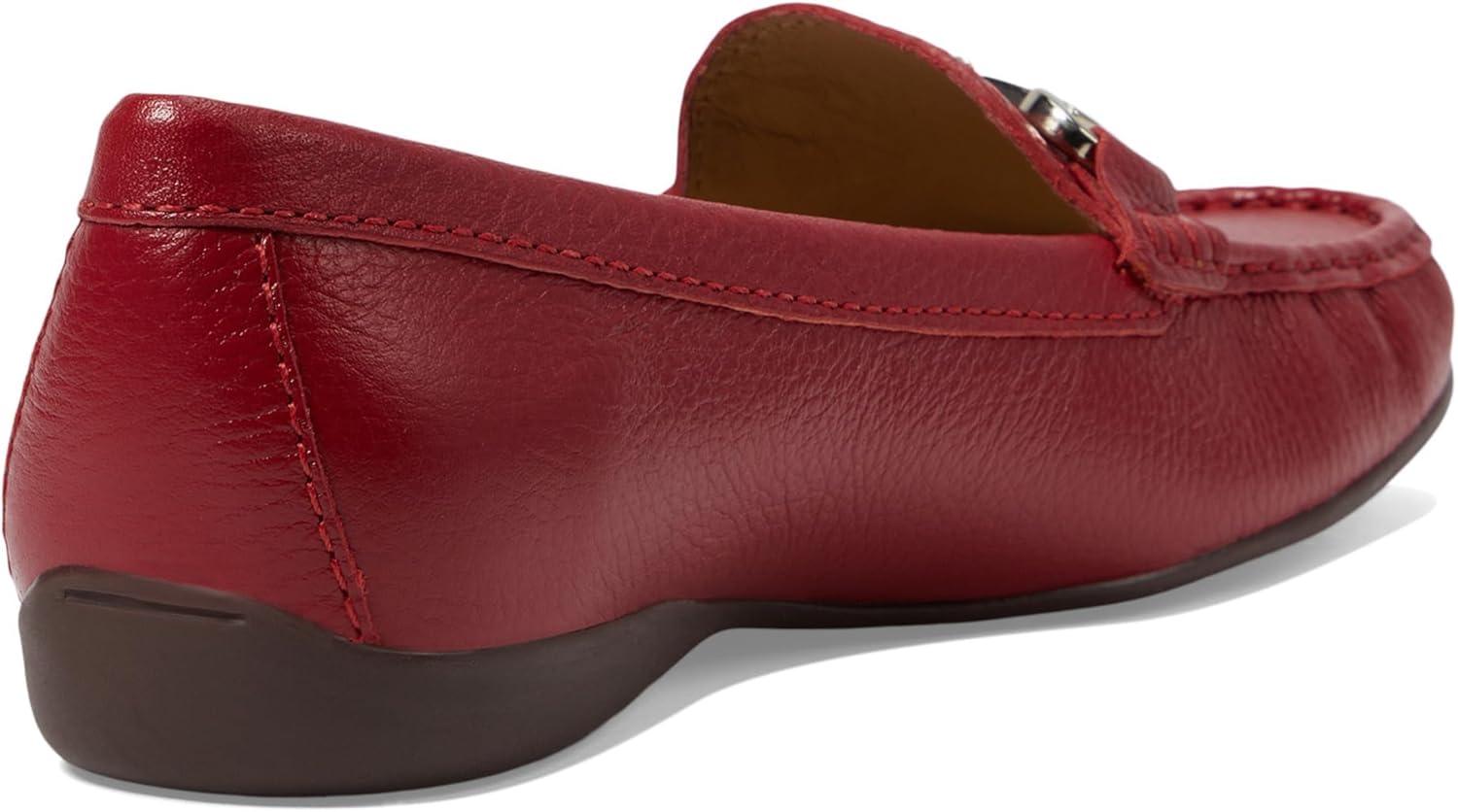 image:imageWomens Genuine Leather Slip on Buckle LoaferRed Grainy 1