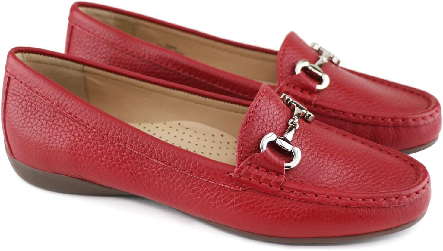 image:imageWomens Genuine Leather Slip on Buckle LoaferRed Grainy