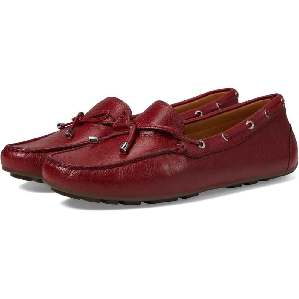 image:imageMJNY Womens Casual Comfortable Genuine Leather Lightweight Driving Moccasins Classic Fashion Tiebow Slip On Ladies Driving Loafer Flat ShoesRed Grainy