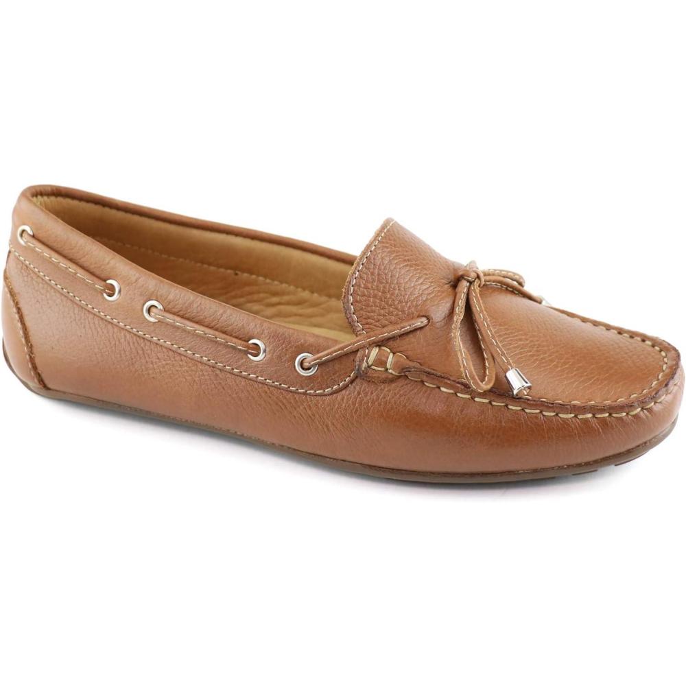image:imageMJNY Womens Casual Comfortable Genuine Leather Lightweight Driving Moccasins Classic Fashion Tiebow Slip On Ladies Driving Loafer Flat ShoesTan Soft Grainy