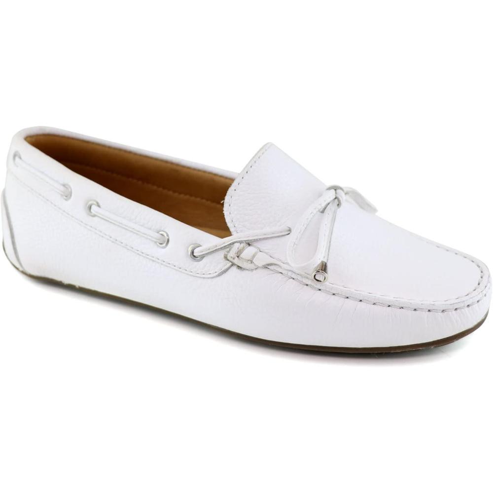 image:imageMJNY Womens Casual Comfortable Genuine Leather Lightweight Driving Moccasins Classic Fashion Tiebow Slip On Ladies Driving Loafer Flat ShoesWhite Grainy