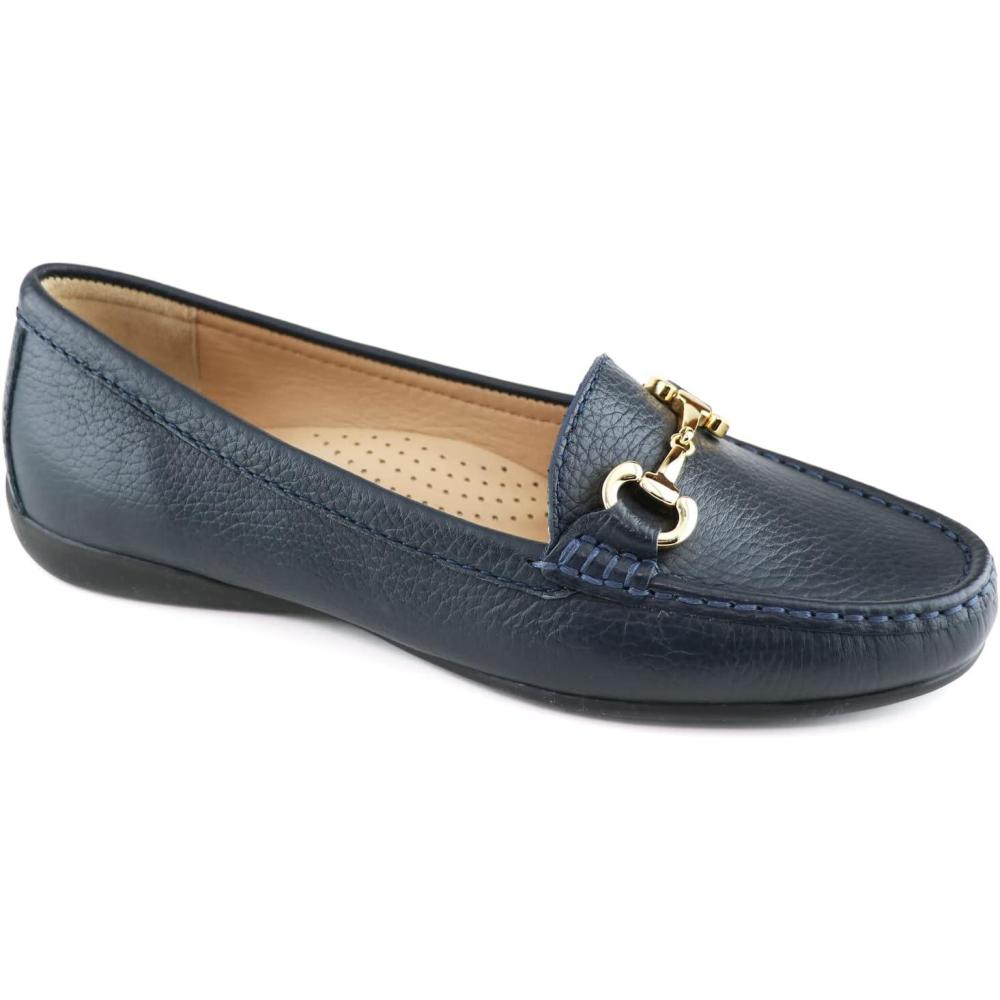 image:imageWomens Genuine Leather Slip on Buckle LoaferNavy Grainy