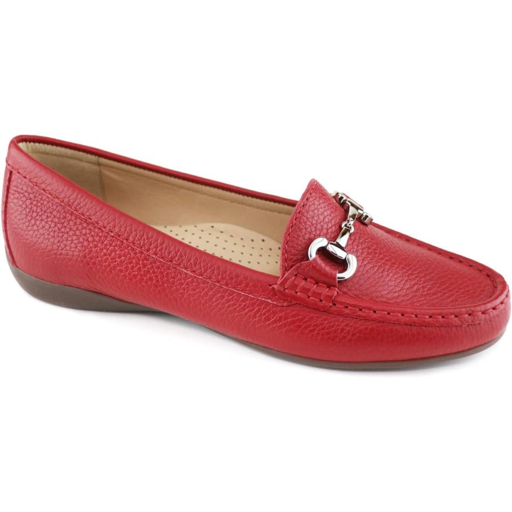 image:imageWomens Genuine Leather Slip on Buckle LoaferRed Grainy