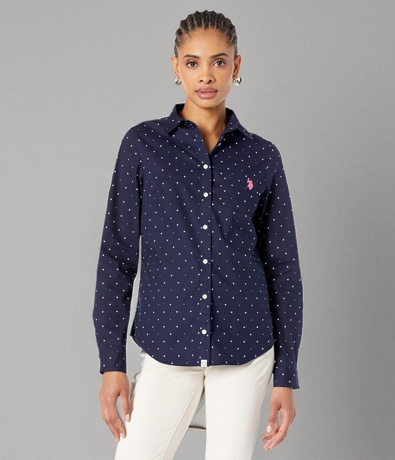image:imageDOT POPLIN LONG SLEEVE SHIRTNavyPink