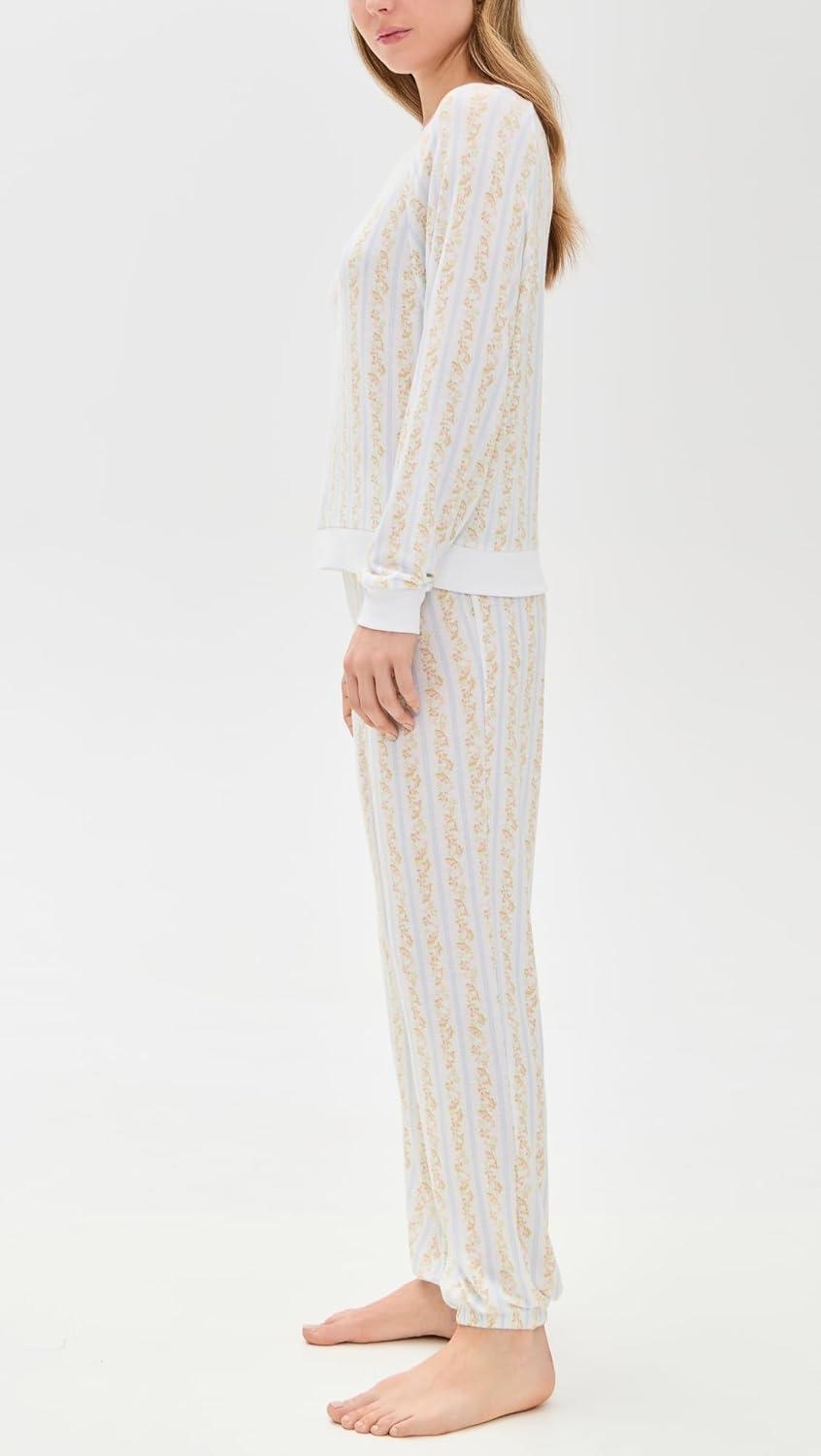 image:imageHoneydew Intimates womens Star Seeker Brushed Jersey Lounge SetWhite Floral Stripe