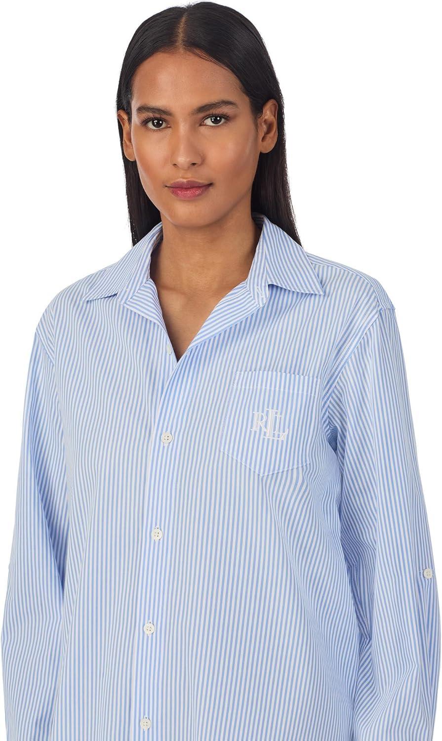 image:imageLauren Ralph Lauren womens Long Sleeve Roll Tab His Shirt SleepshirtBlue Stripe