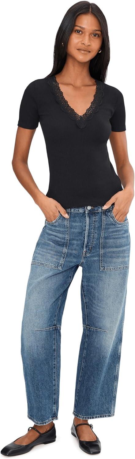 image:imageMadewell Womens LaceTrim VNeck TopJet Black