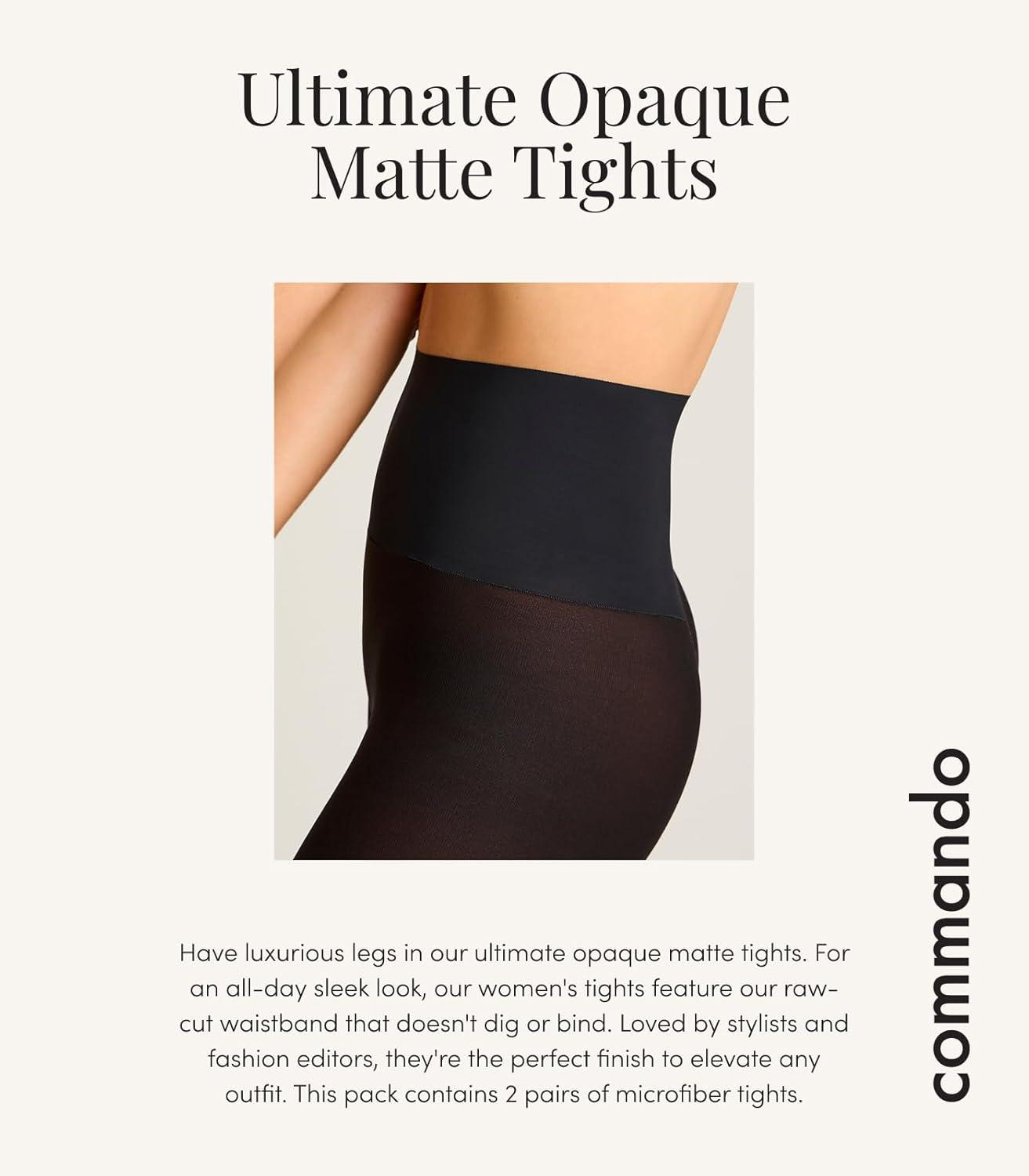 image:imagecommando Ultimate Opaque Matte Tights Smoothing Waistband Womens Tights for Dresses amp Skirts Black 2PackBlack