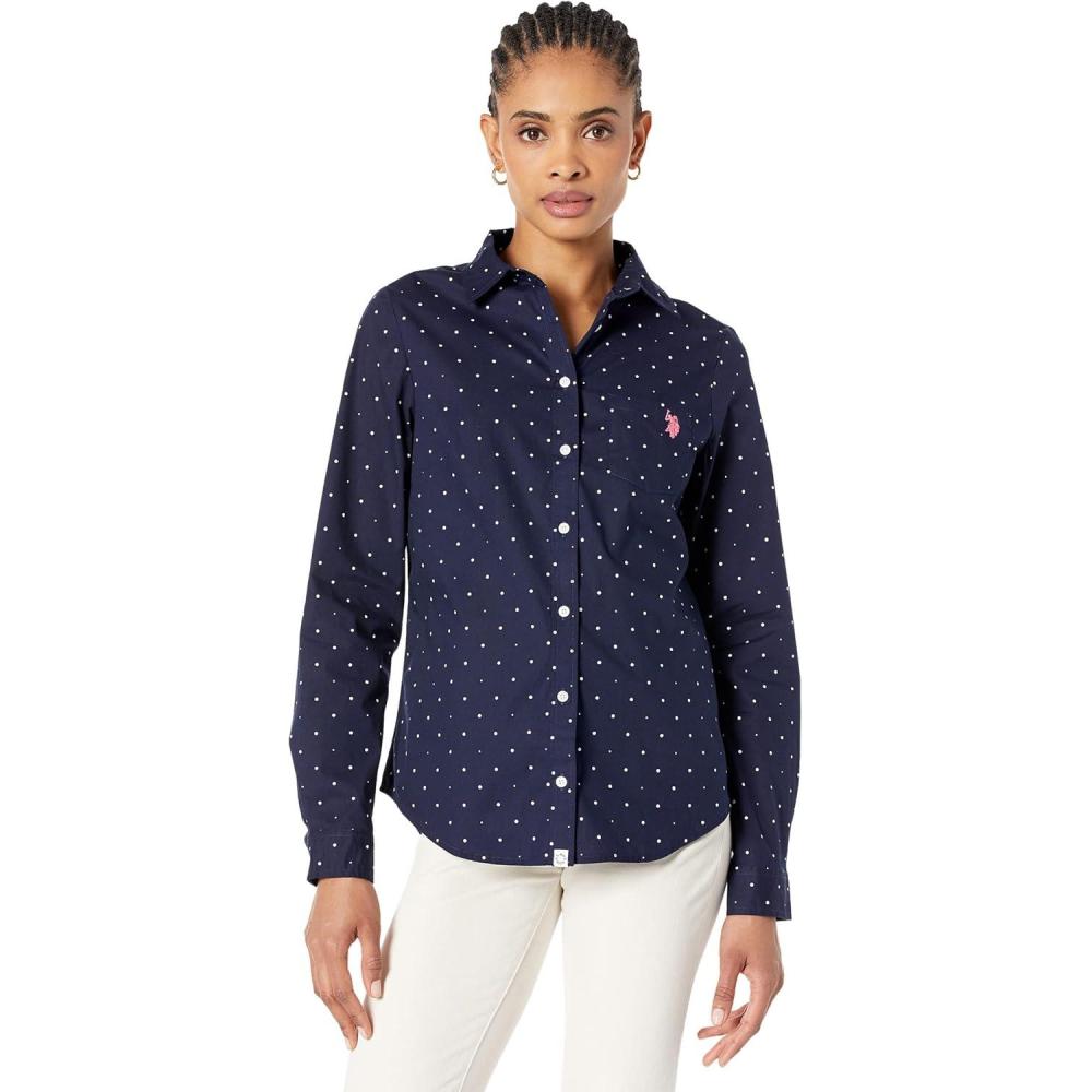 image:imageDOT POPLIN LONG SLEEVE SHIRTNavyPink