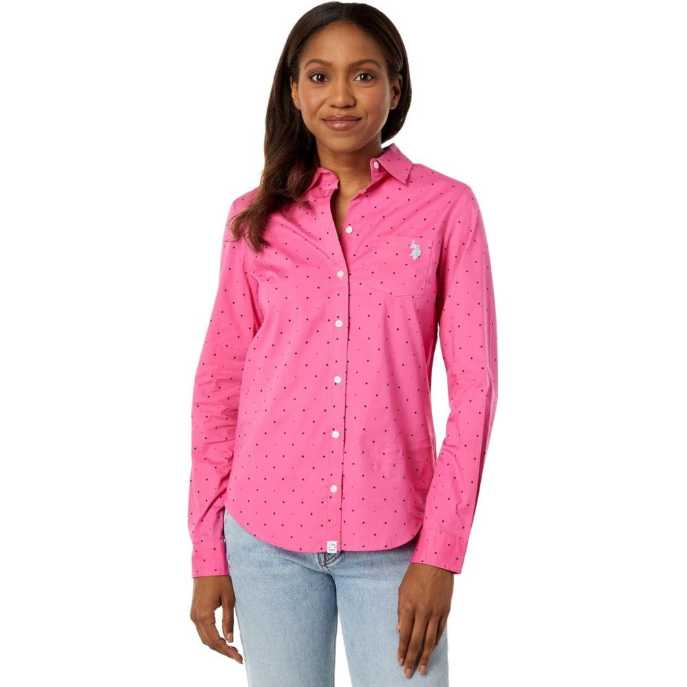 image:imageDOT POPLIN LONG SLEEVE SHIRTPink Sangria