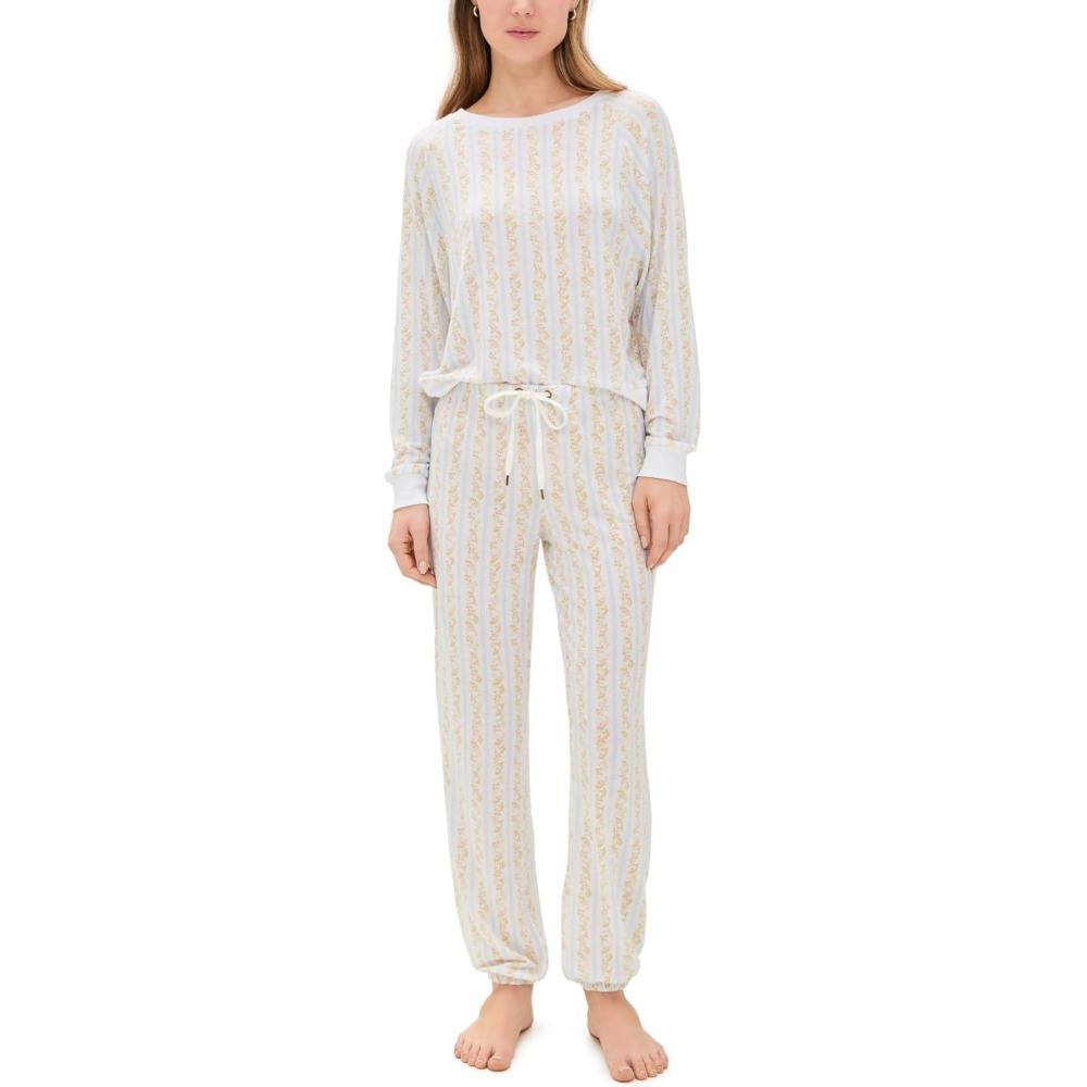 image:imageHoneydew Intimates womens Star Seeker Brushed Jersey Lounge SetWhite Floral Stripe