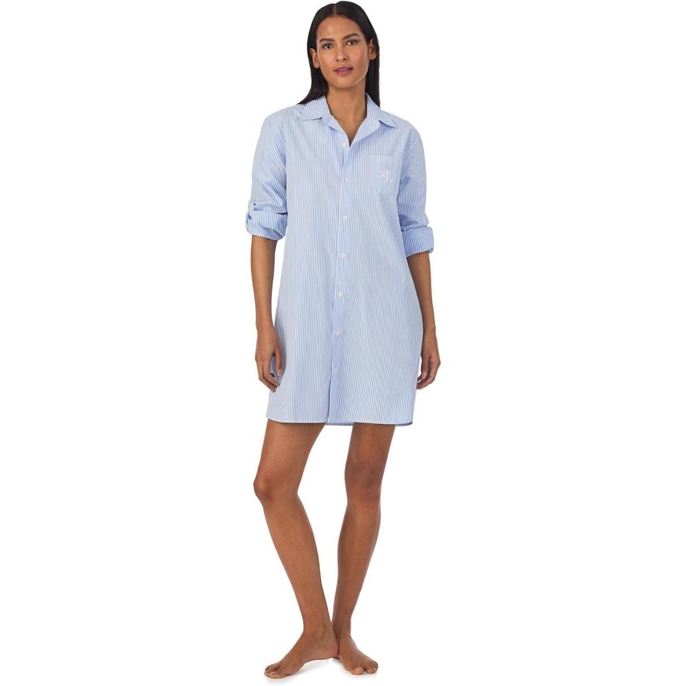 image:imageLauren Ralph Lauren womens Long Sleeve Roll Tab His Shirt SleepshirtBlue Stripe