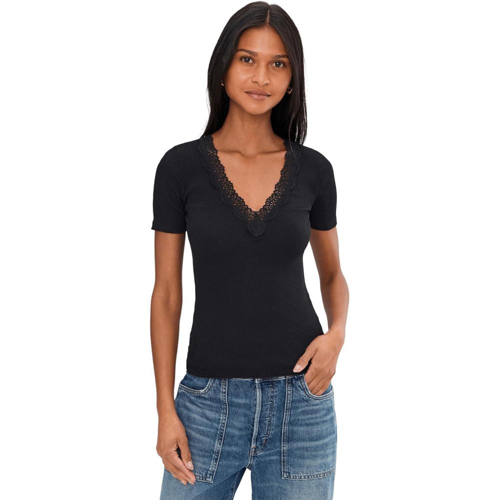 image:imageMadewell Womens LaceTrim VNeck TopJet Black