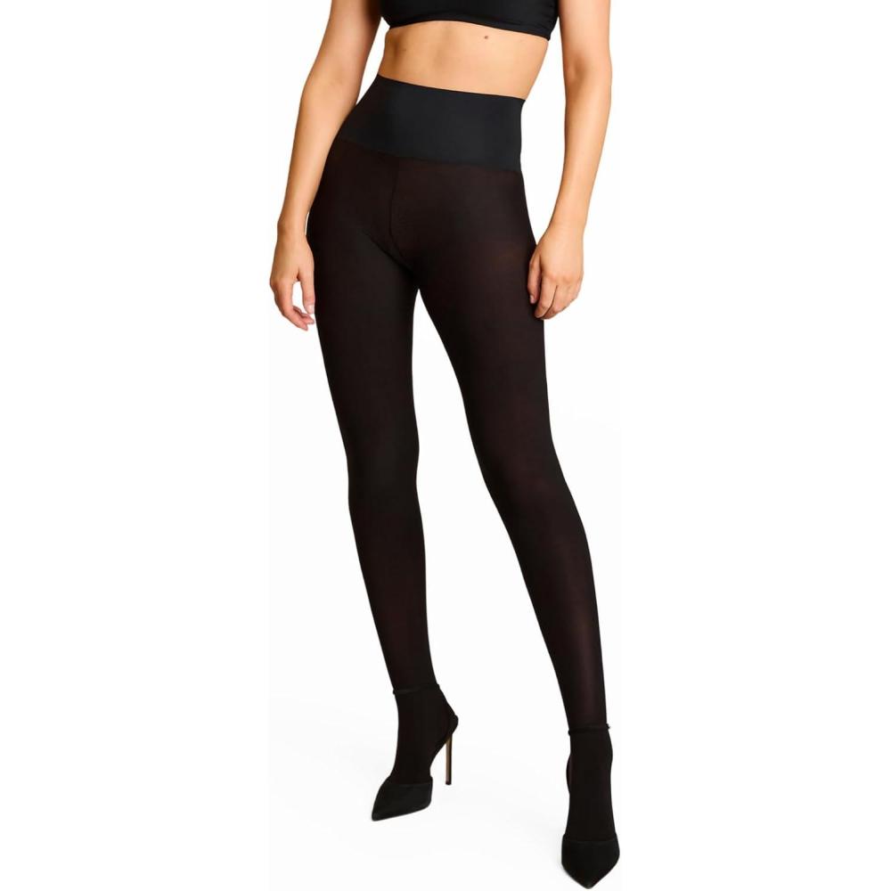 image:imagecommando Ultimate Opaque Matte Tights Smoothing Waistband Womens Tights for Dresses amp Skirts Black 2PackBlack