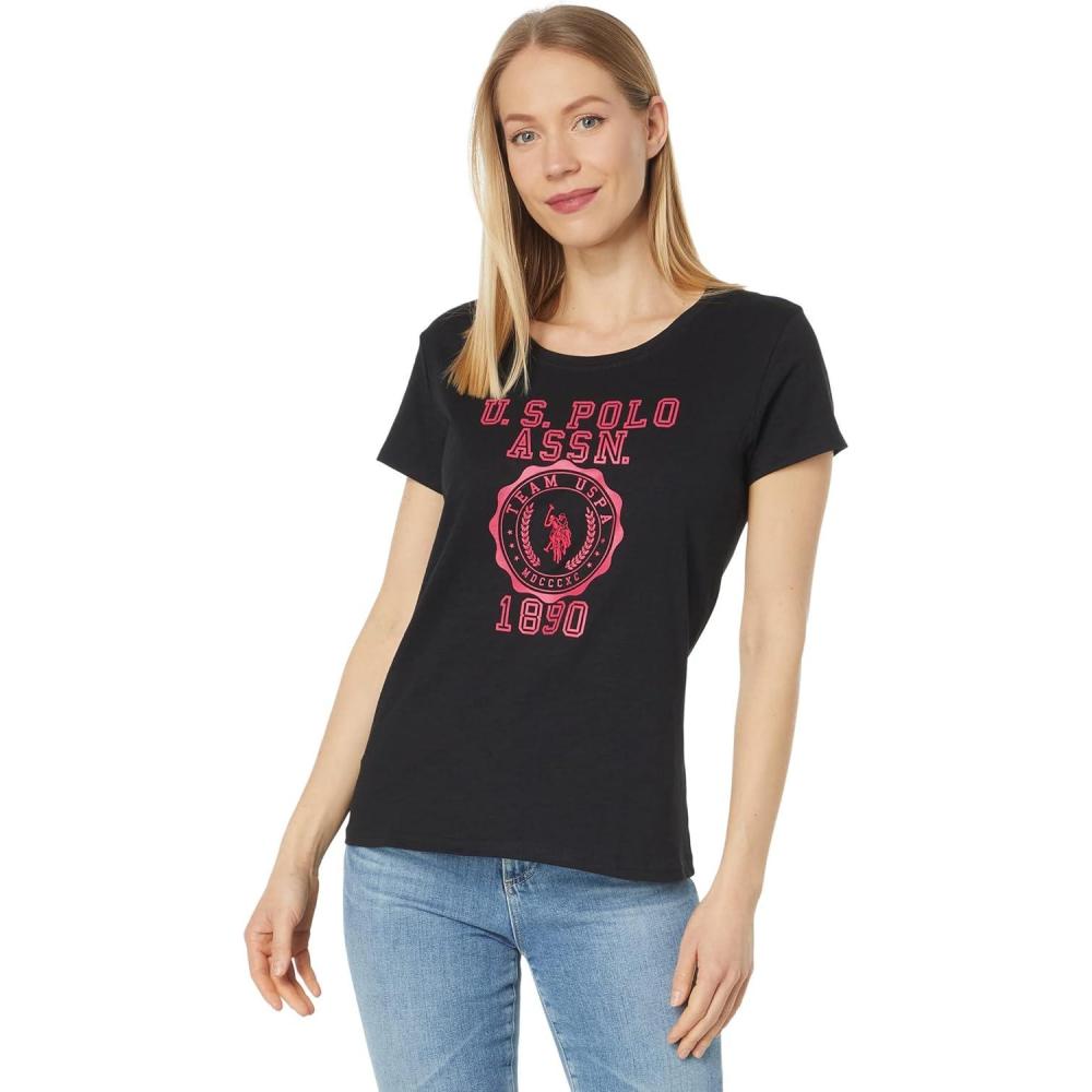 image:imageCREST PRINT SCOOP NECK TSHIRTBlack