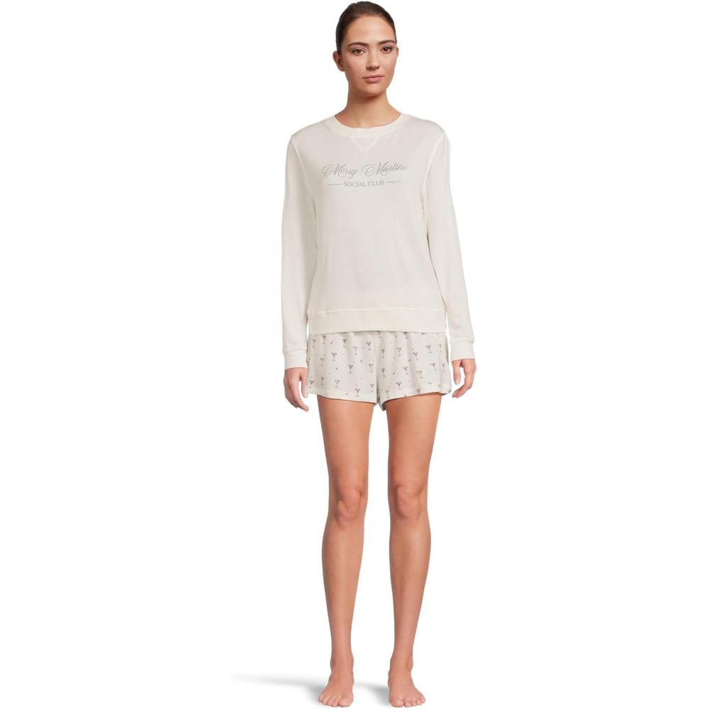 image:imageHoneydew Intimates womens Sugar Sweetheart Long Sleeve Shortie SetIvory Martinis