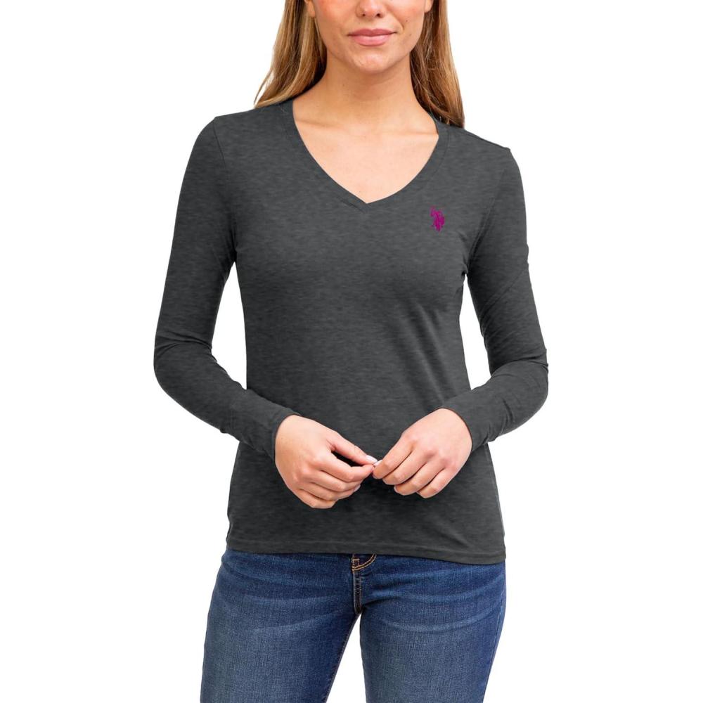 image:imageUS POLO ASSN USPA Long Sleeve VNeck TeeDark Heather Grey