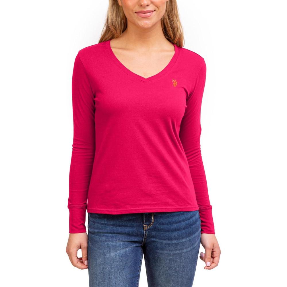 image:imageUS POLO ASSN USPA Long Sleeve VNeck TeeHillsdale Fuchsia