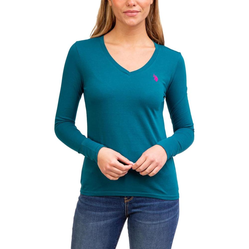 image:imageUS POLO ASSN USPA Long Sleeve VNeck TeeHudson Teal