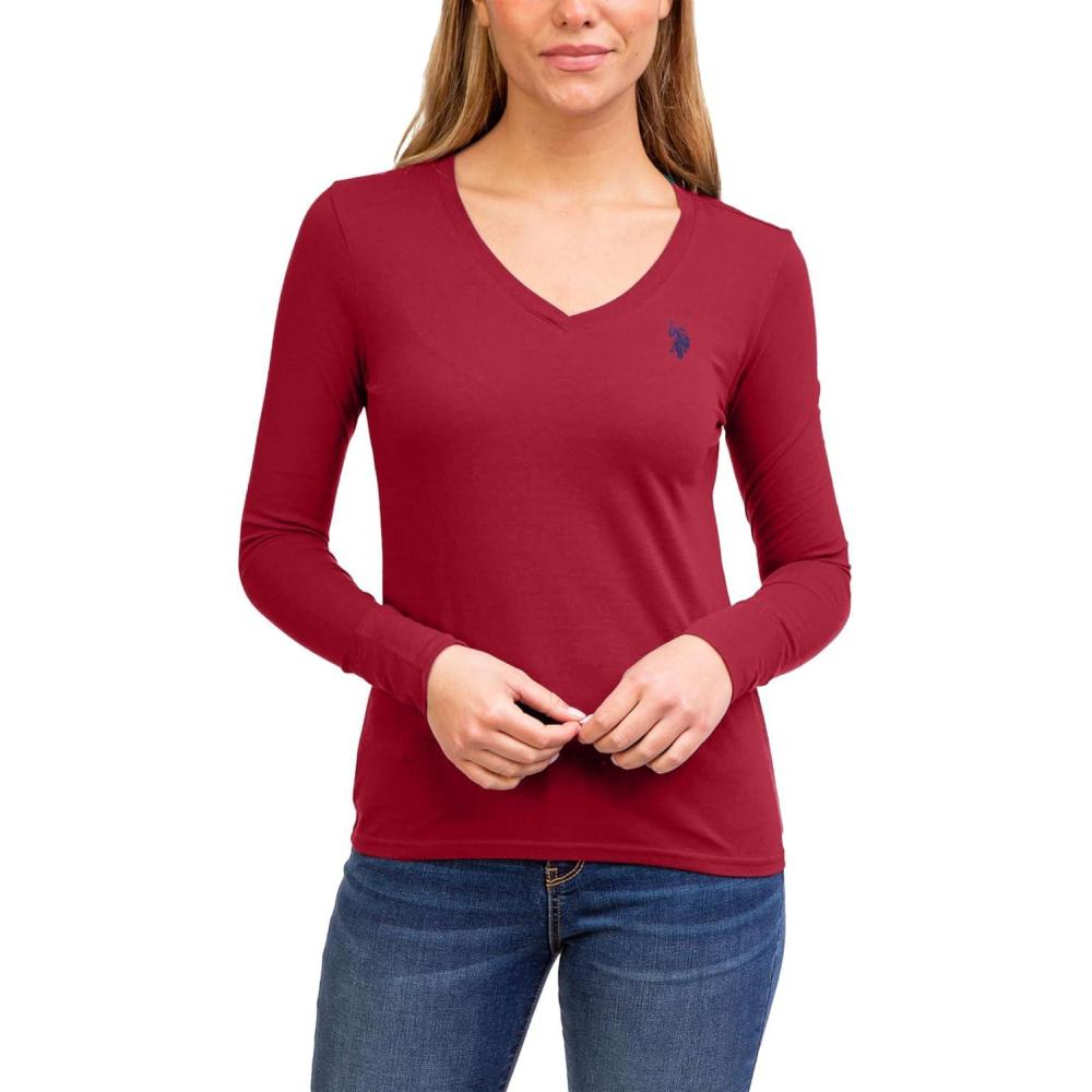 image:imageUS POLO ASSN USPA Long Sleeve VNeck TeeRythmic Red