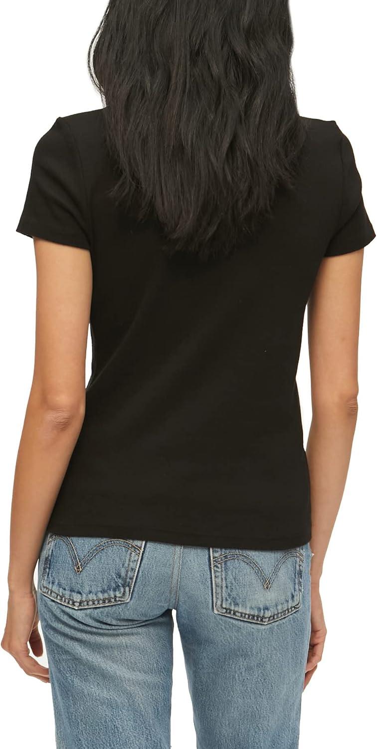 image:imageMichael Stars Womens Fitted Lexy Tee Short Cap Sleeve High Crew NeckBlack