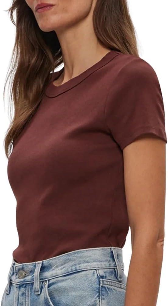 image:imageMichael Stars Womens Fitted Lexy Tee Short Cap Sleeve High Crew NeckEspresso