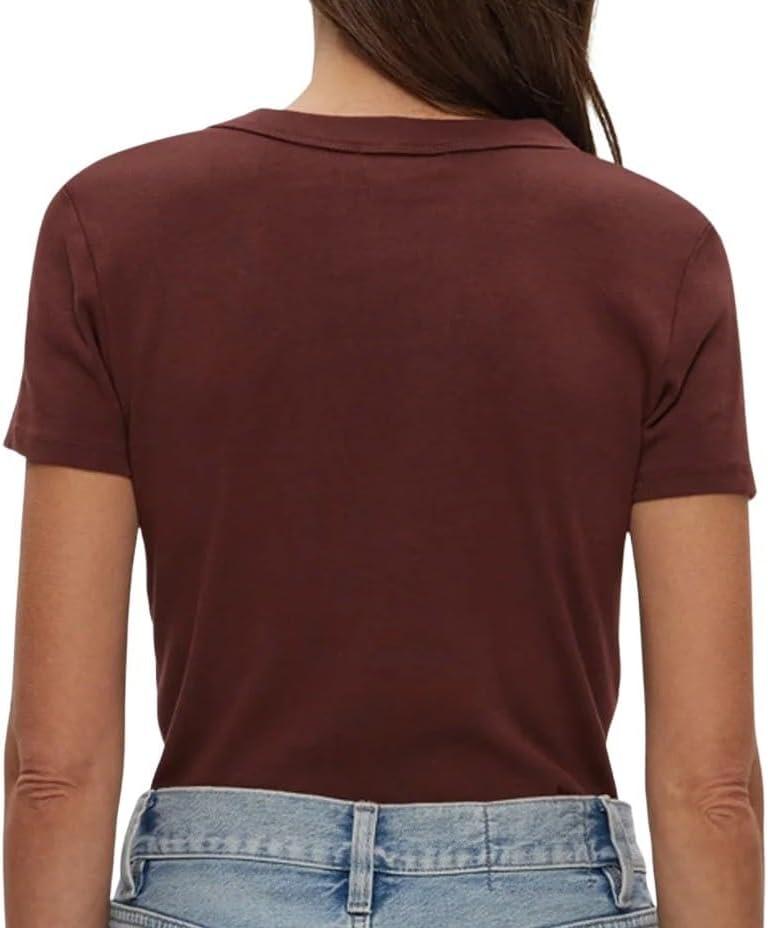 image:imageMichael Stars Womens Fitted Lexy Tee Short Cap Sleeve High Crew NeckEspresso