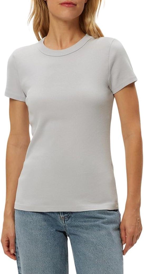 image:imageMichael Stars Womens Fitted Lexy Tee Short Cap Sleeve High Crew NeckZinc