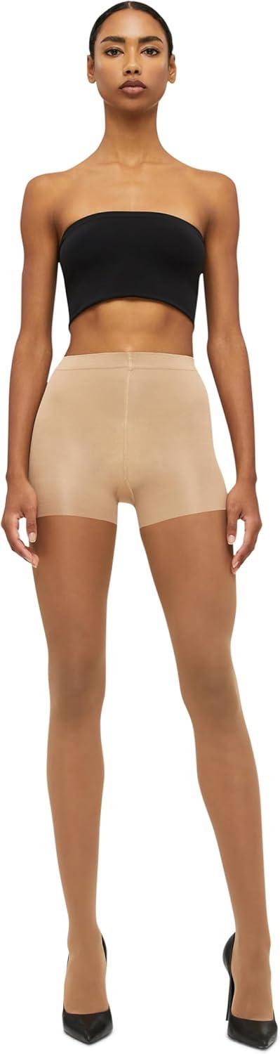 image:imageWolford Individual 10 Control Top Tights For Women Sheer Support Pantyhose Waist Sculpting Cotton Gusset Soft WaistbandGobi
