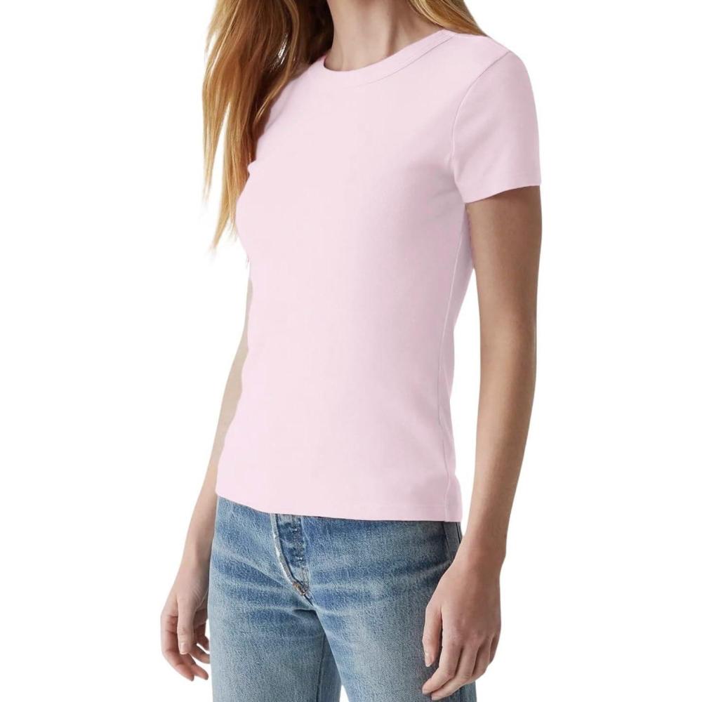 image:imageMichael Stars Womens Fitted Lexy Tee Short Cap Sleeve High Crew NeckBlush