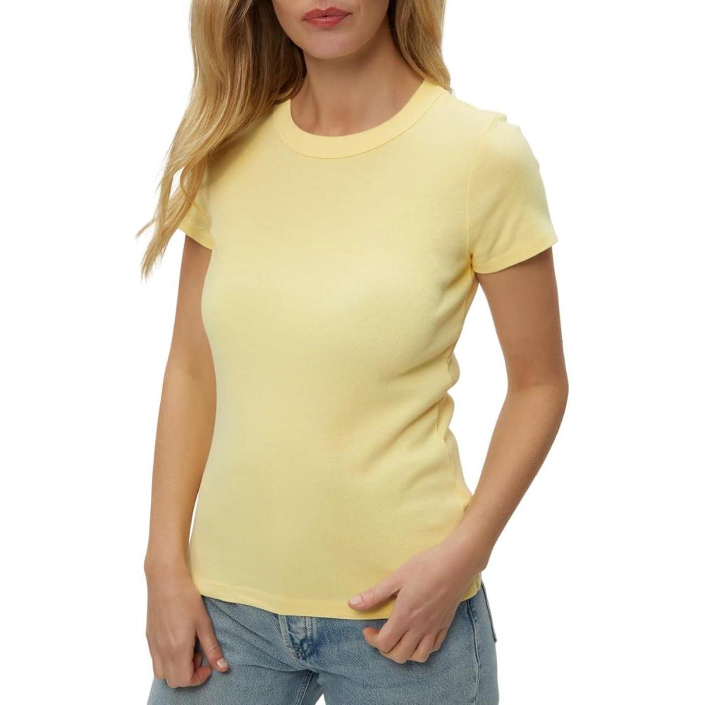 image:imageMichael Stars Womens Fitted Lexy Tee Short Cap Sleeve High Crew NeckButtercup