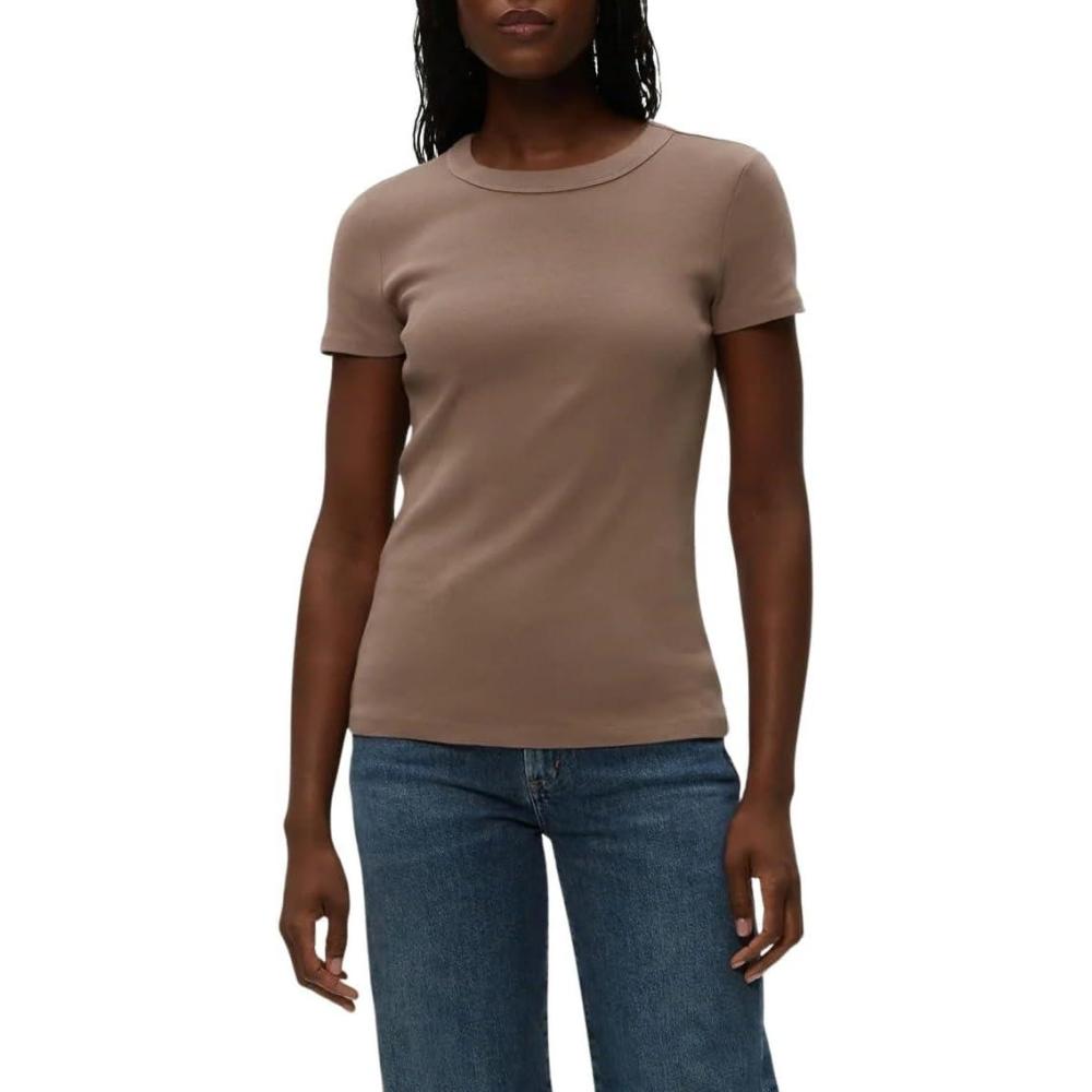 image:imageMichael Stars Womens Fitted Lexy Tee Short Cap Sleeve High Crew NeckCobblestone