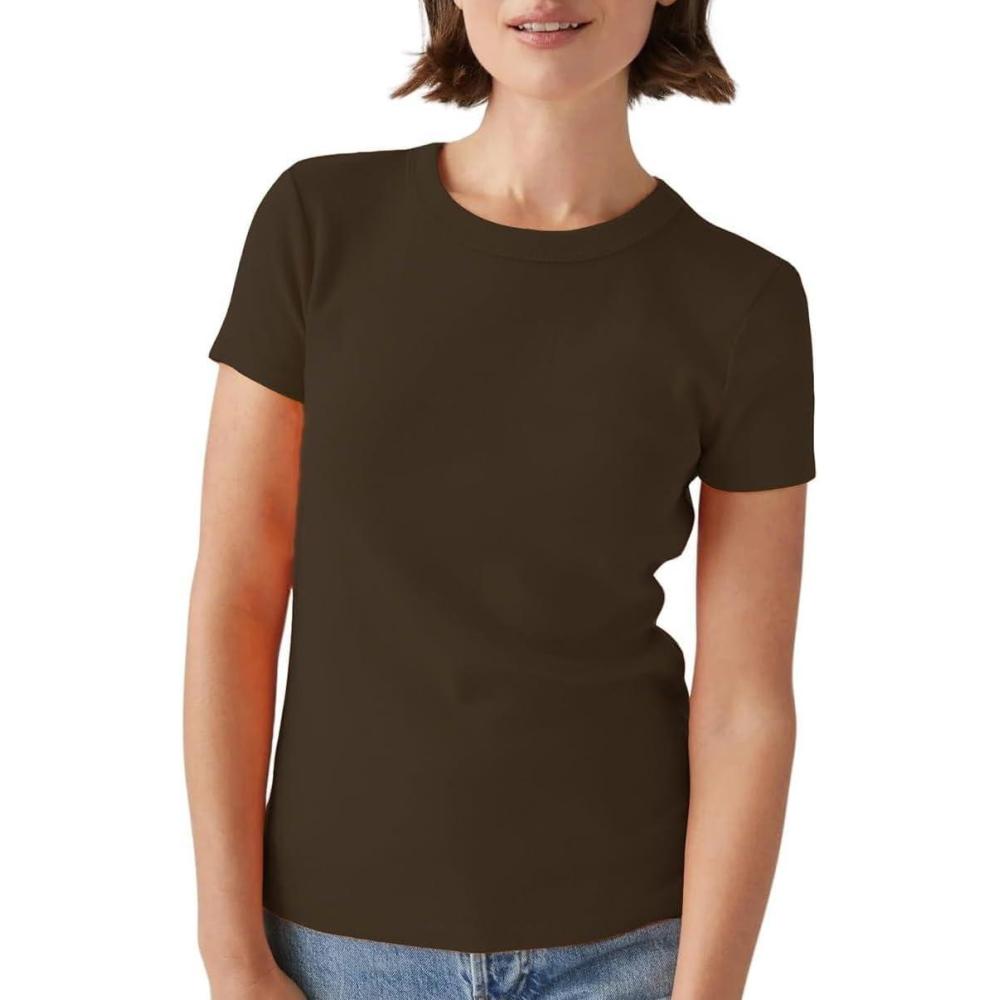 image:imageMichael Stars Womens Fitted Lexy Tee Short Cap Sleeve High Crew NeckJava