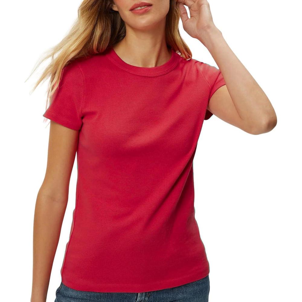 image:imageMichael Stars Womens Fitted Lexy Tee Short Cap Sleeve High Crew NeckLacquer